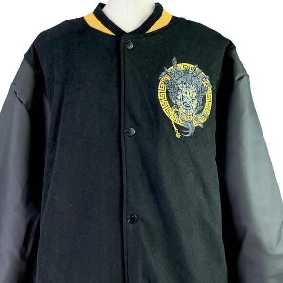 Crooks and Castles Varsity Jacket Men 5XL Black Yellow Letterman Snaps NEW - Picture 2 of 8